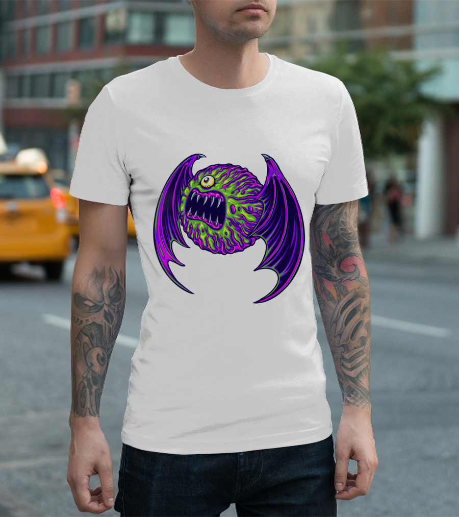 Scary Bat Zombie Monster With Glowing Green And Purple Wings T-Shirt