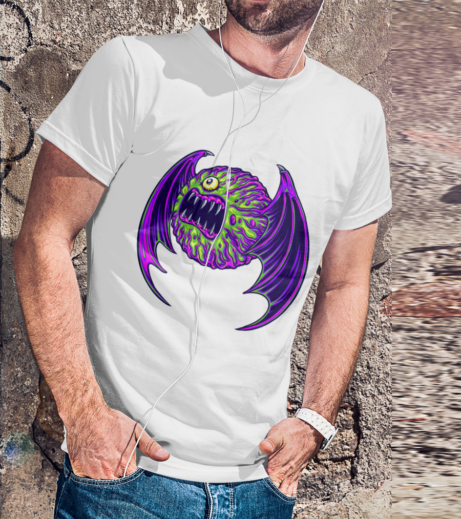 Scary Bat Zombie Monster With Glowing Green And Purple Wings T-Shirt