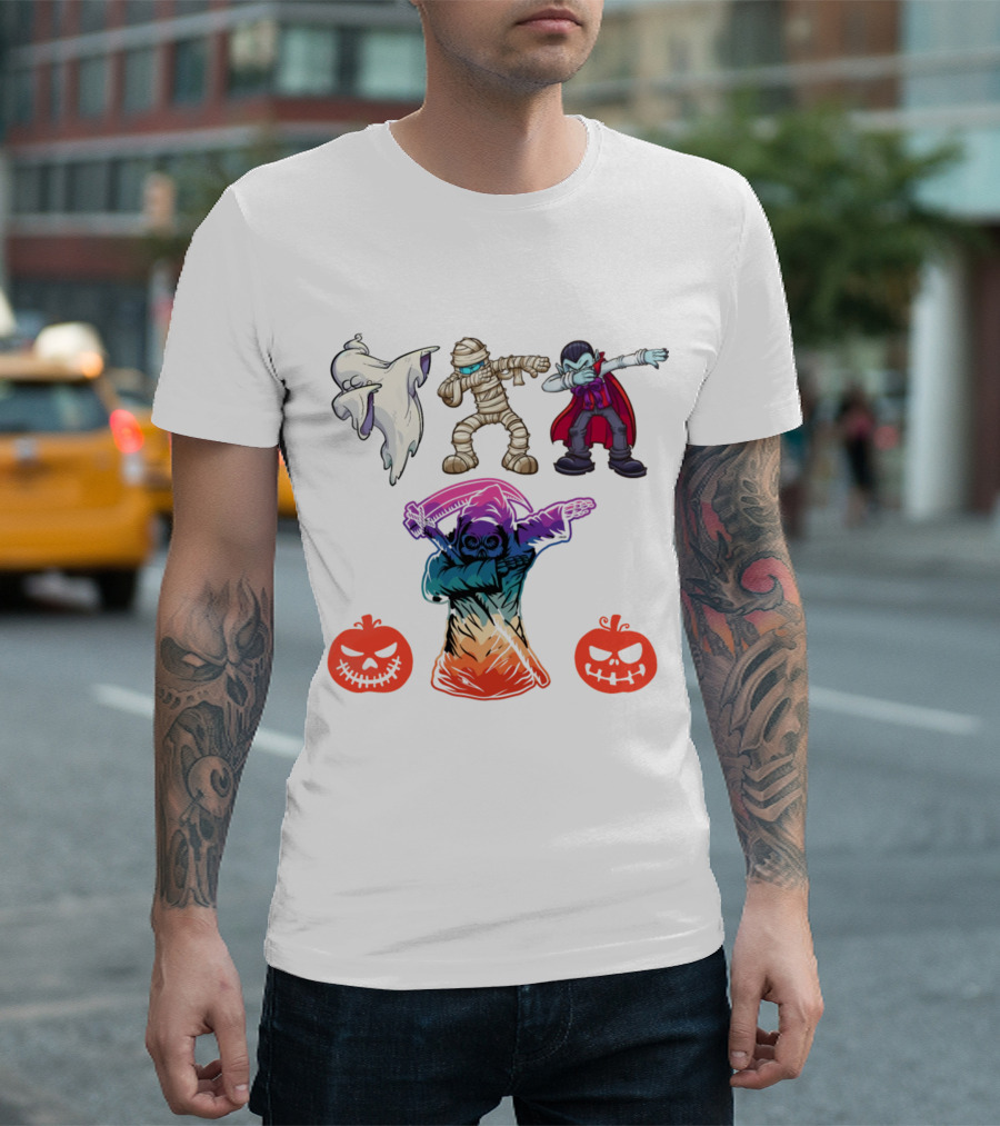 Halloween Dabbing Trick or Treat Ghost Mummy Vampire Grim Reaper Pumpkins T-Shirt