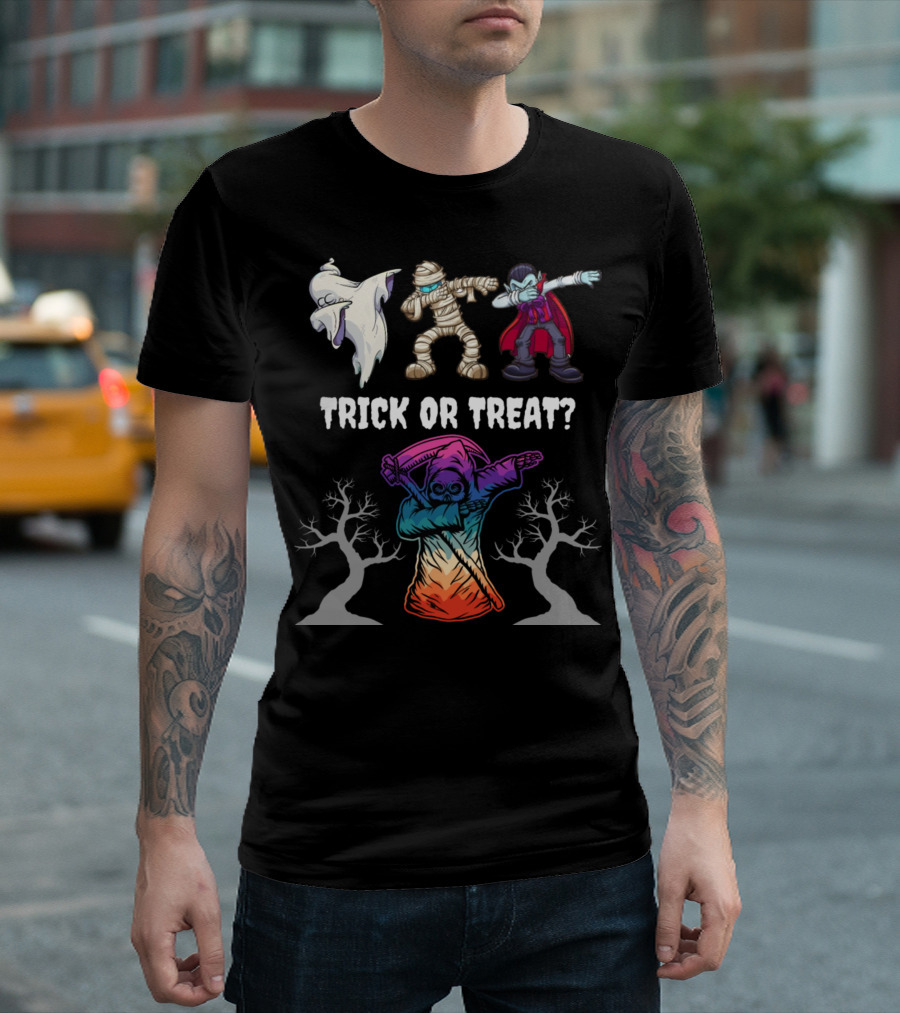 Trick Or Treat Halloween Dabbing Ghost Mummy Vampire Grim Reaper T-Shirt