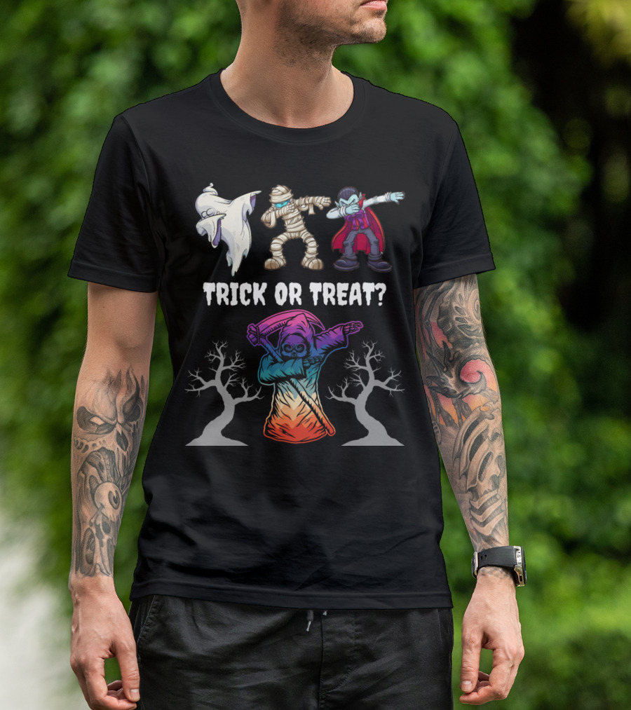 Trick Or Treat Halloween Dabbing Ghost Mummy Vampire Grim Reaper T-Shirt