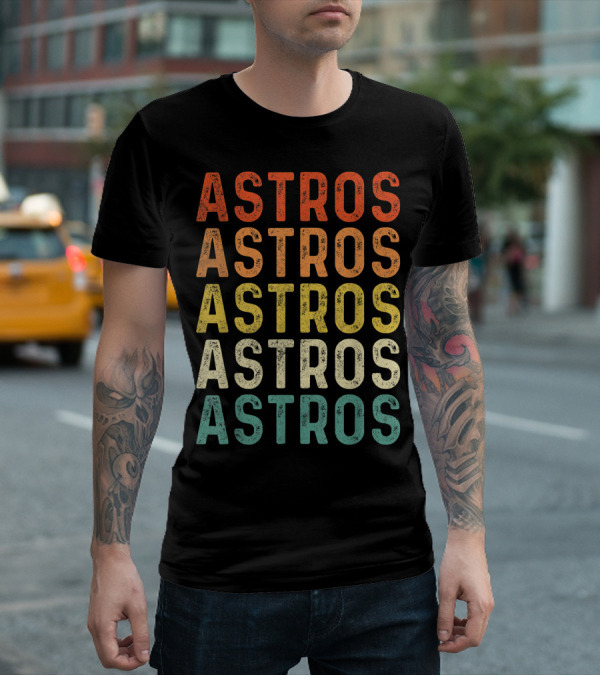 Astros Retro Multicolor Vintage Style Repeated Text T-Shirt