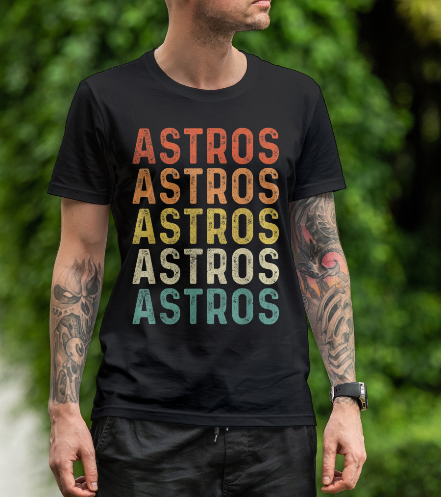 Astros Retro Multicolor Vintage Style Repeated Text T-Shirt