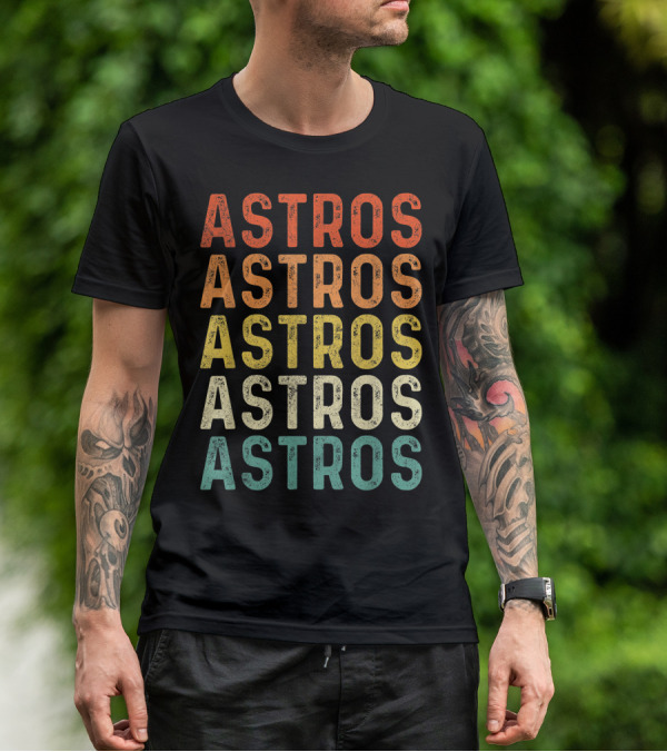 Astros Retro Multicolor Vintage Style Repeated Text T-Shirt