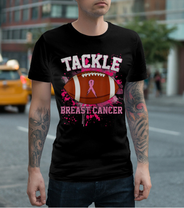 Tackle Breast Cancer Football Pink Ribbon Awareness T-Shirt