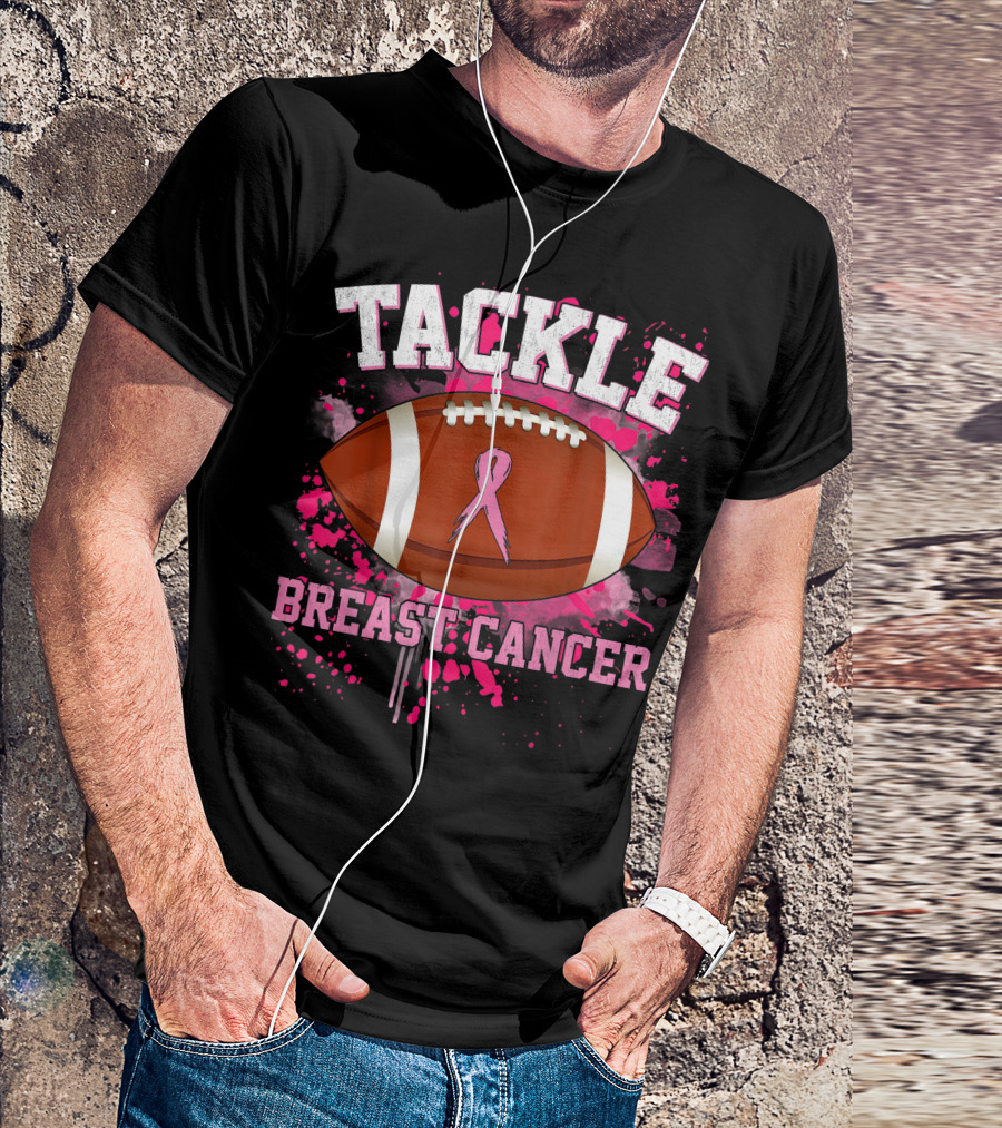 Tackle Breast Cancer Football Pink Ribbon Awareness T-Shirt