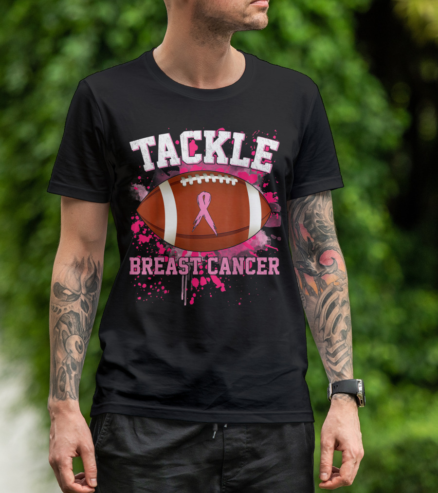 Tackle Breast Cancer Football Pink Ribbon Awareness T-Shirt