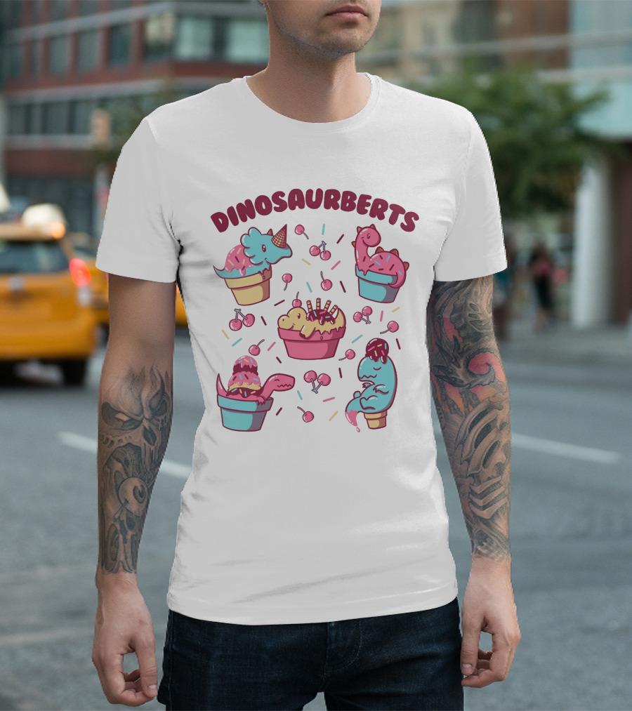 Dinosaurberts Kawaii Ice Cream And Cherries Delight T-Shirt