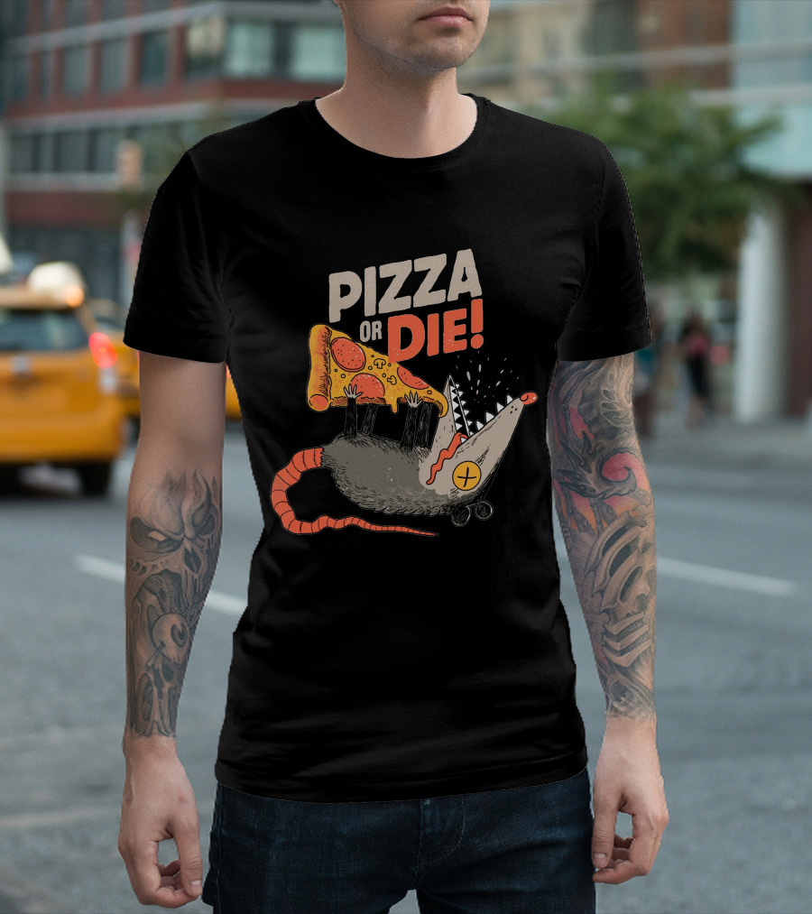 Pizza Or Die Rat Holding Pepperoni Slice T-Shirt