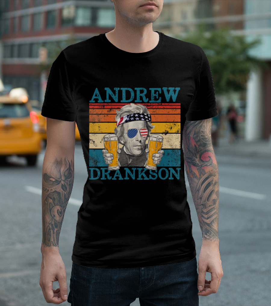 ANDREW DRANKSON Vintage American Flag Beer T-Shirt