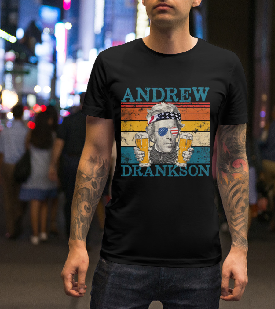 ANDREW DRANKSON Vintage American Flag Beer T-Shirt
