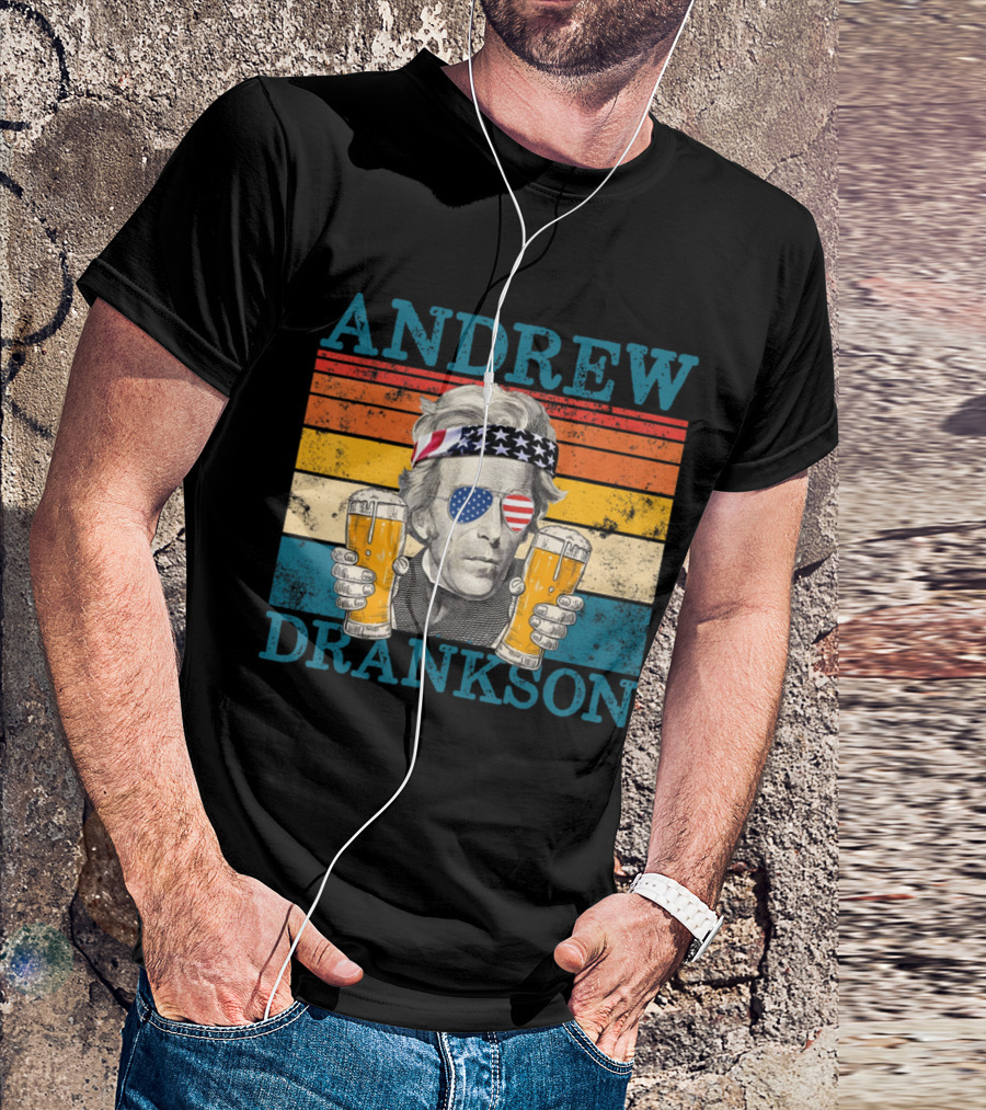 ANDREW DRANKSON Vintage American Flag Beer T-Shirt