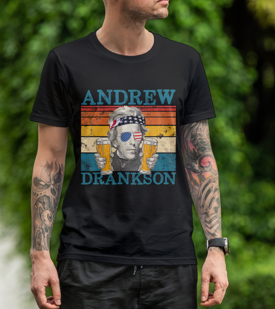 ANDREW DRANKSON Vintage American Flag Beer T-Shirt