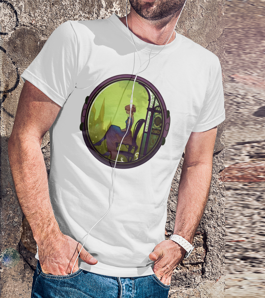 Mysterious Pensive Woman In Enchanted Gothic Cityscape T-Shirt