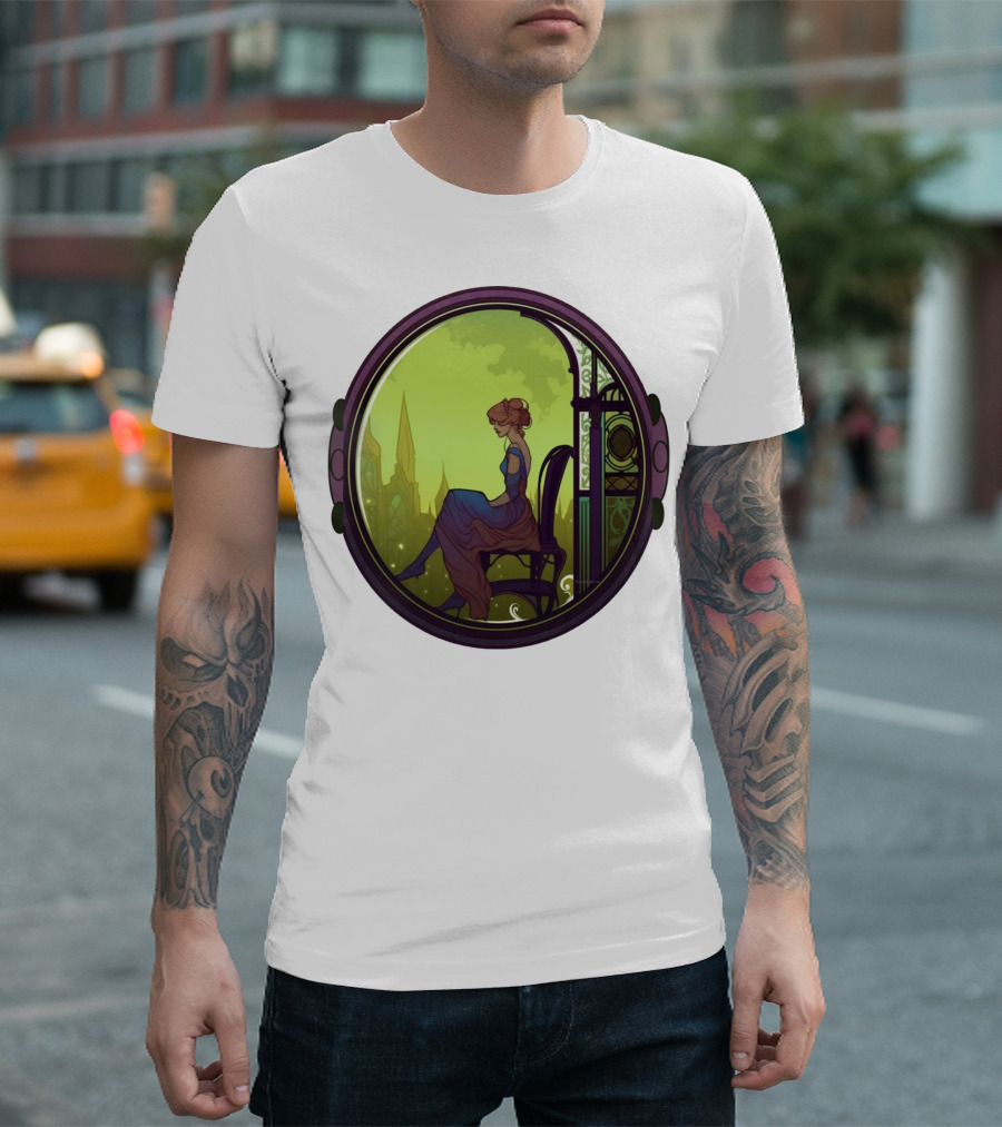 Thoughtful Rest in Tranquil Art Nouveau Serenity T-Shirt