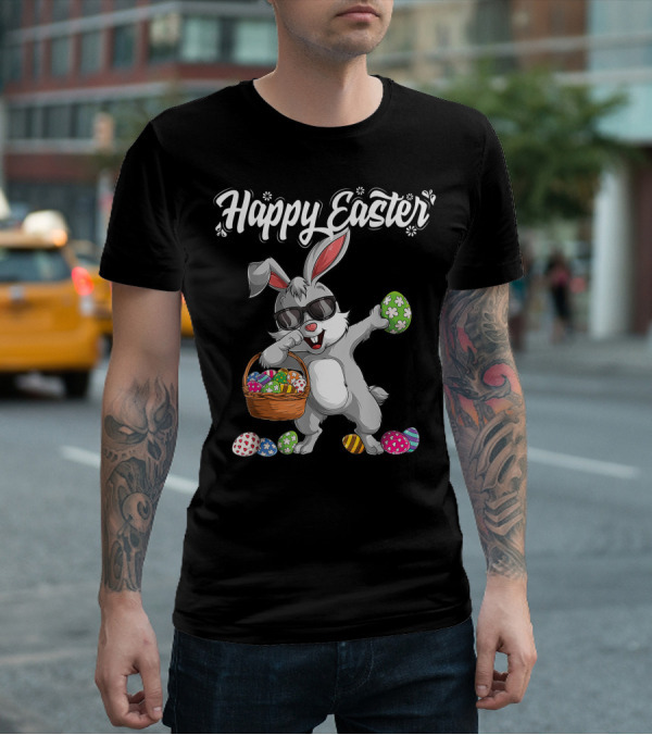 Happy Easter Dabbing Rabbit With Basket And Eggs T-Shirt
