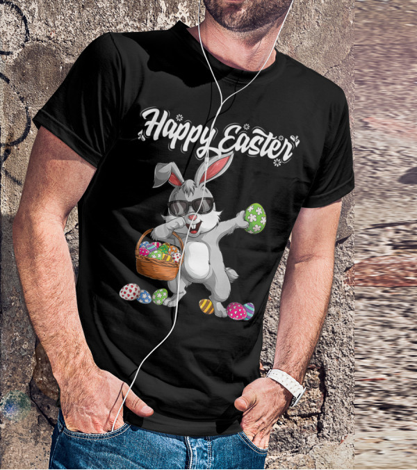 Happy Easter Dabbing Rabbit With Basket And Eggs T-Shirt