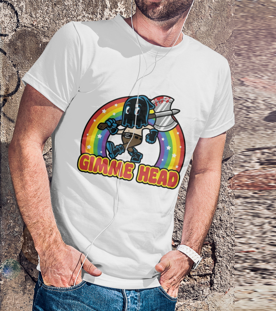Gimme Head Colorful Hooded Figure With Bloody Axe And Rainbow T-Shirt