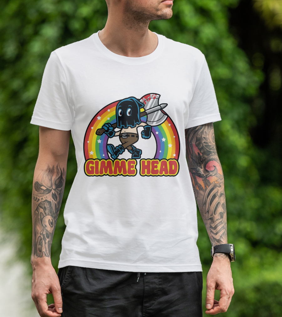 Gimme Head Colorful Hooded Figure With Bloody Axe And Rainbow T-Shirt