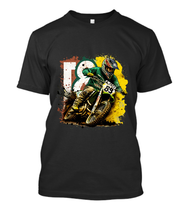 Motocross Racer Dynamic Action With Number 83 And Splatter Background T-Shirt