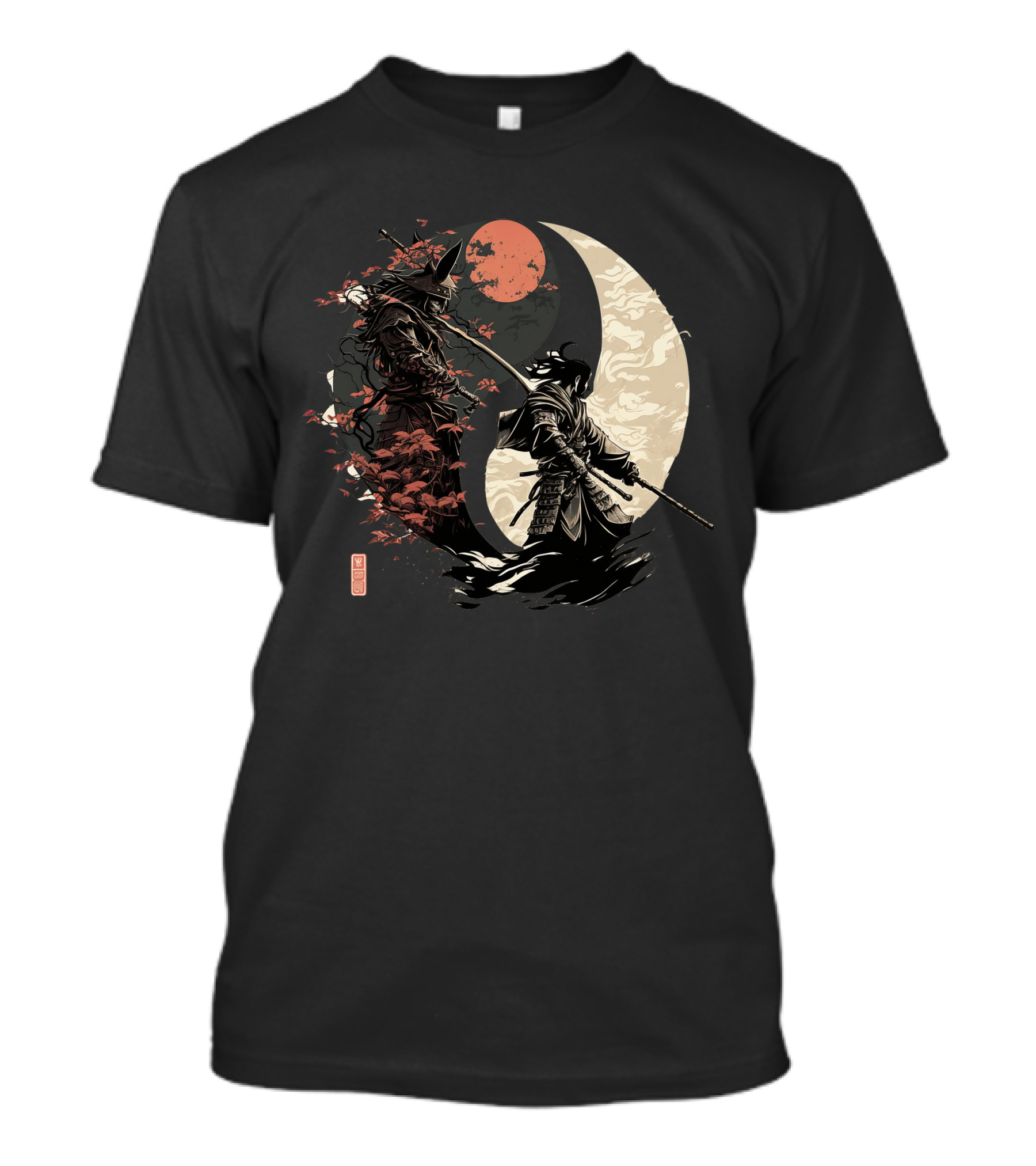 Samurai Yin Yang Red Moon T-Shirt