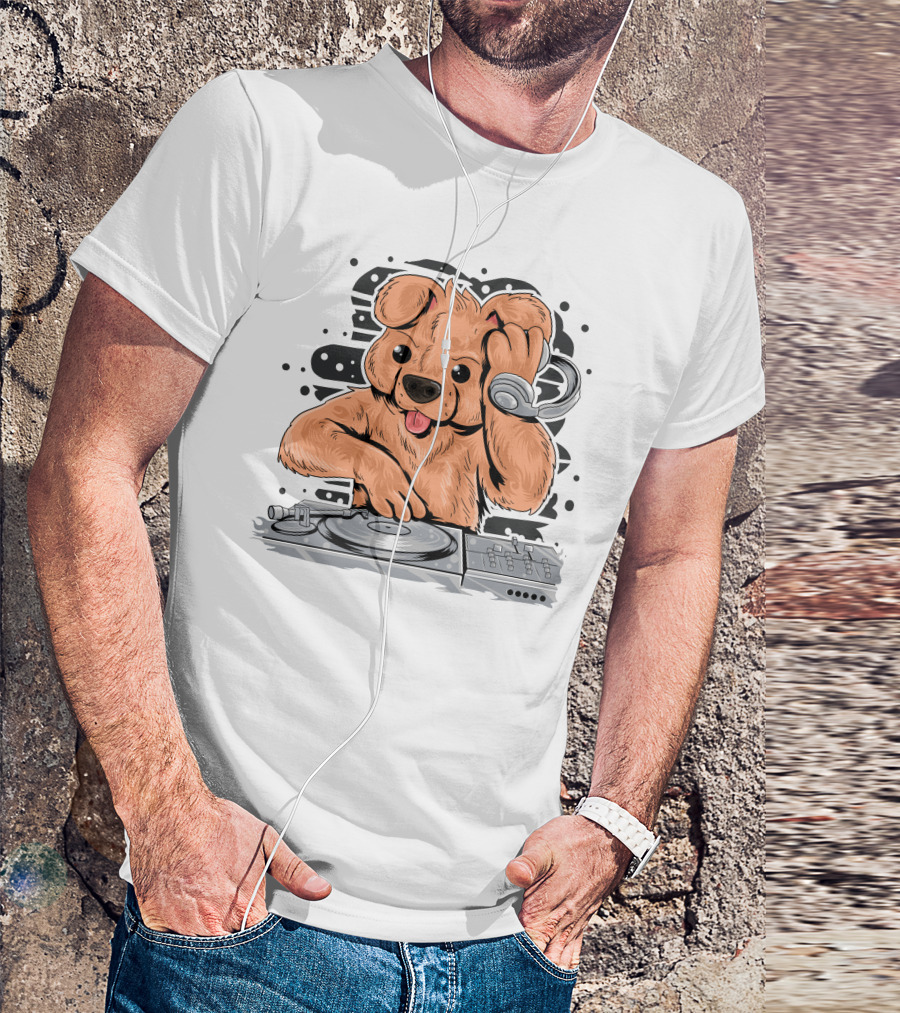 DJ Teedy Bear Mixing Beats With Headphones T-Shirt