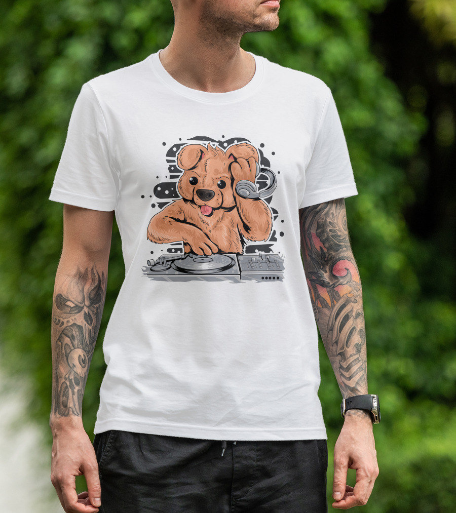 DJ Teedy Bear Mixing Beats With Headphones T-Shirt