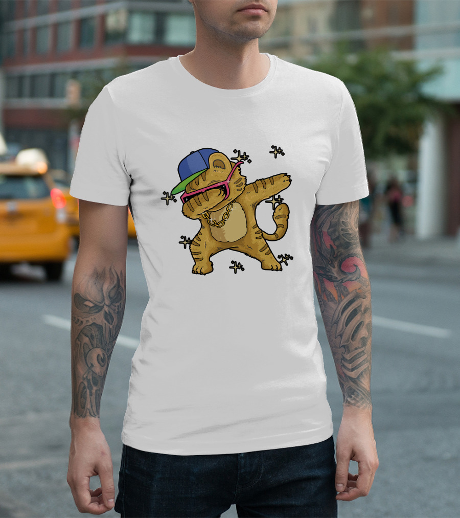 Rise Your Hand With Cat In Cap And Glasses Dabbing T-Shirt