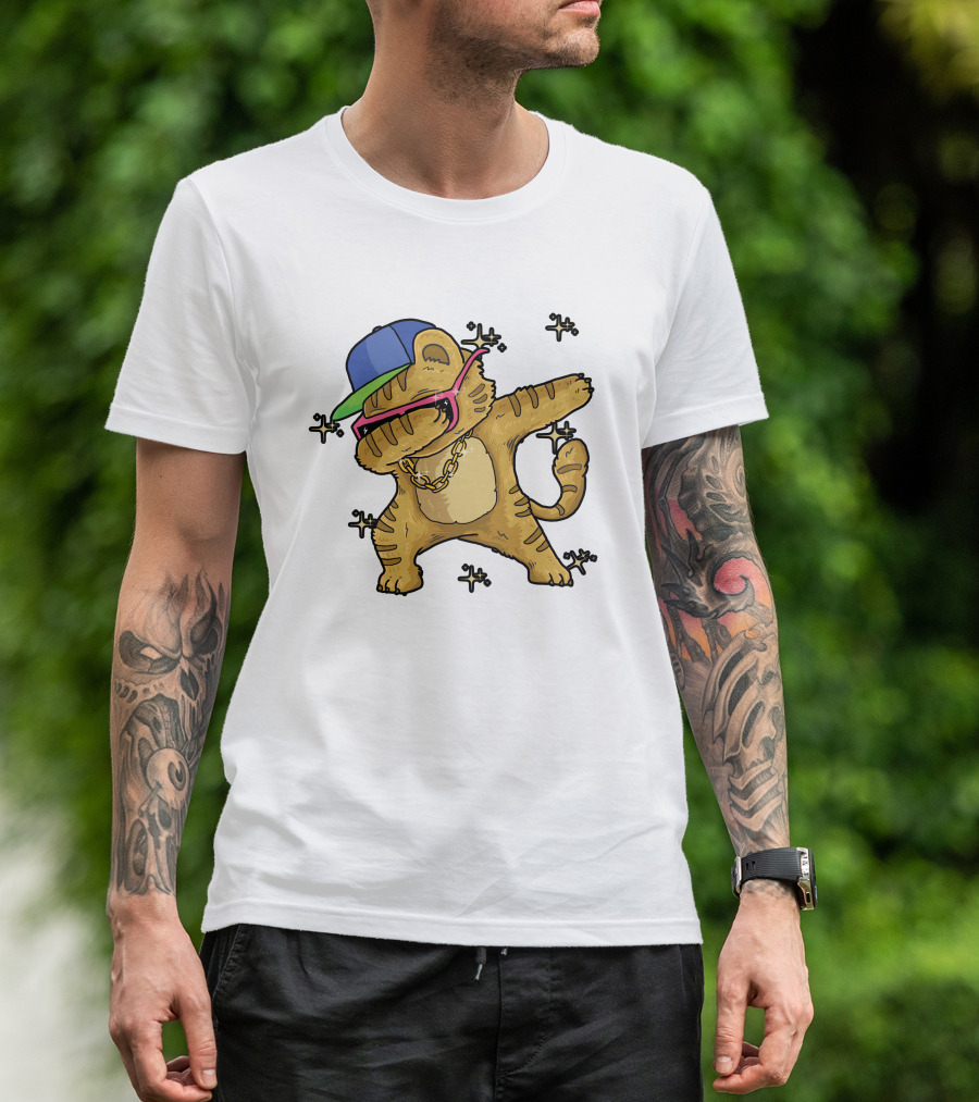 Rise Your Hand With Cat In Cap And Glasses Dabbing T-Shirt