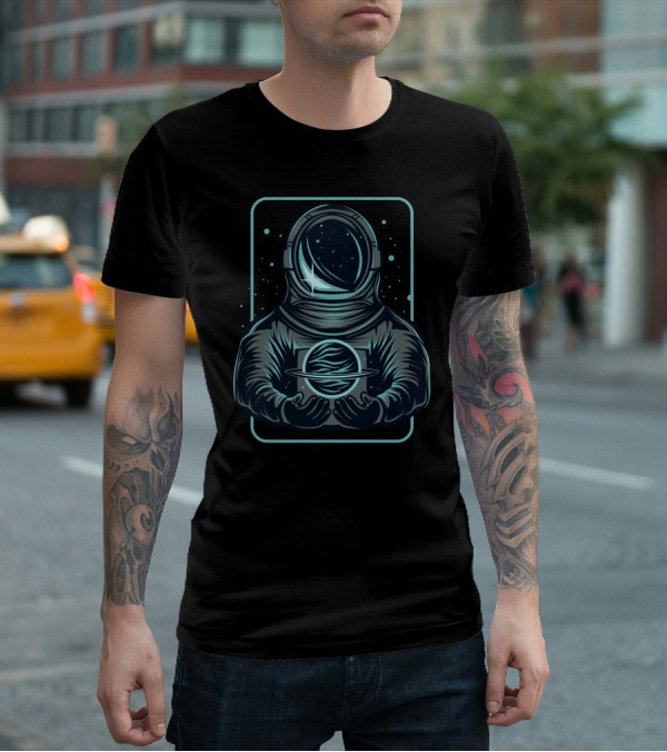 Astronaut Holding A Saturn-Like Planet In Space-Themed T-Shirt