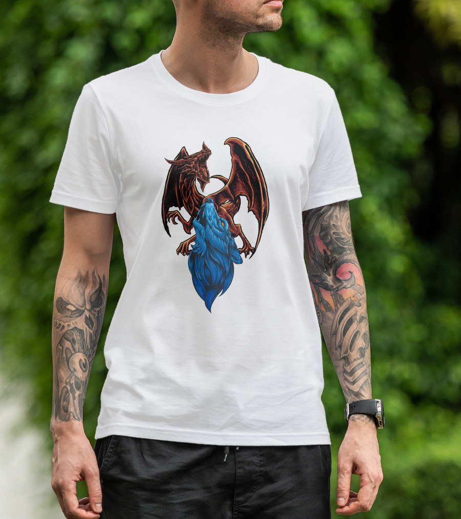 DRAGON Red And Blue Mythical Creature T-Shirt