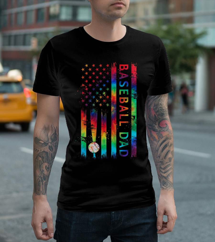 American Flag Tie Dye Baseball Dad Pride Team T-Shirt