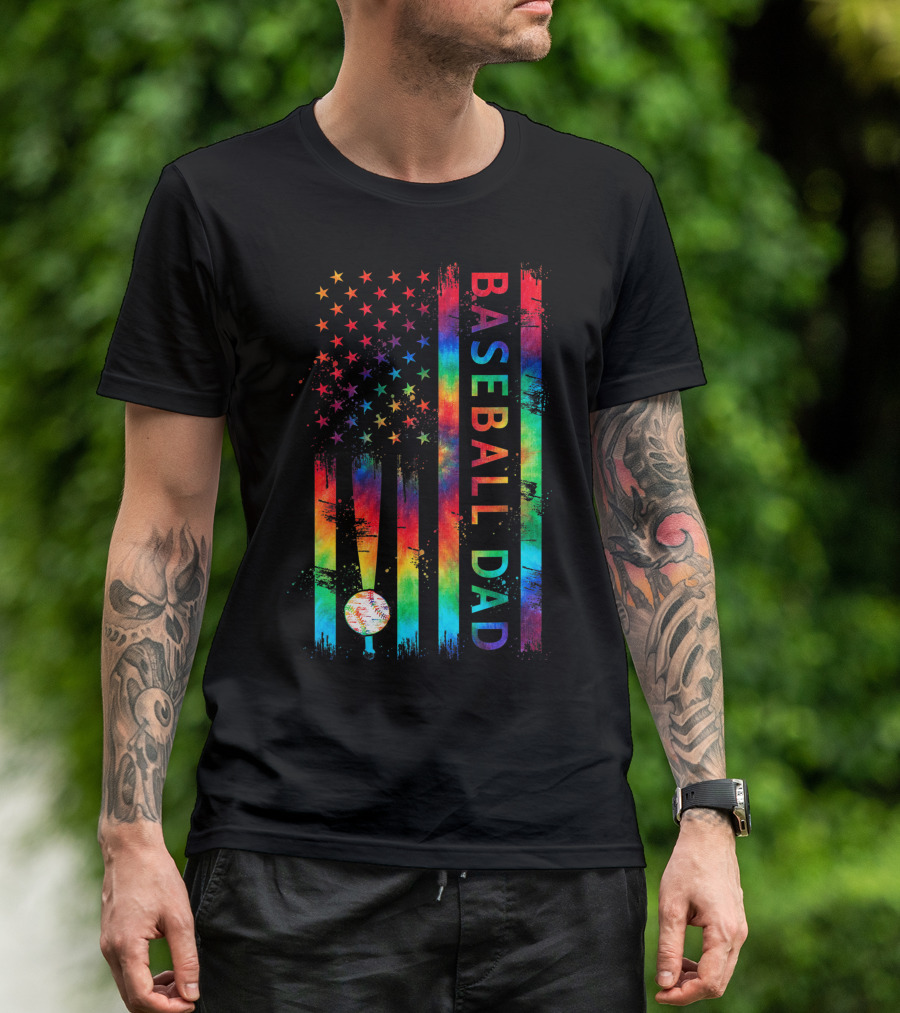 American Flag Tie Dye Baseball Dad Pride Team T-Shirt