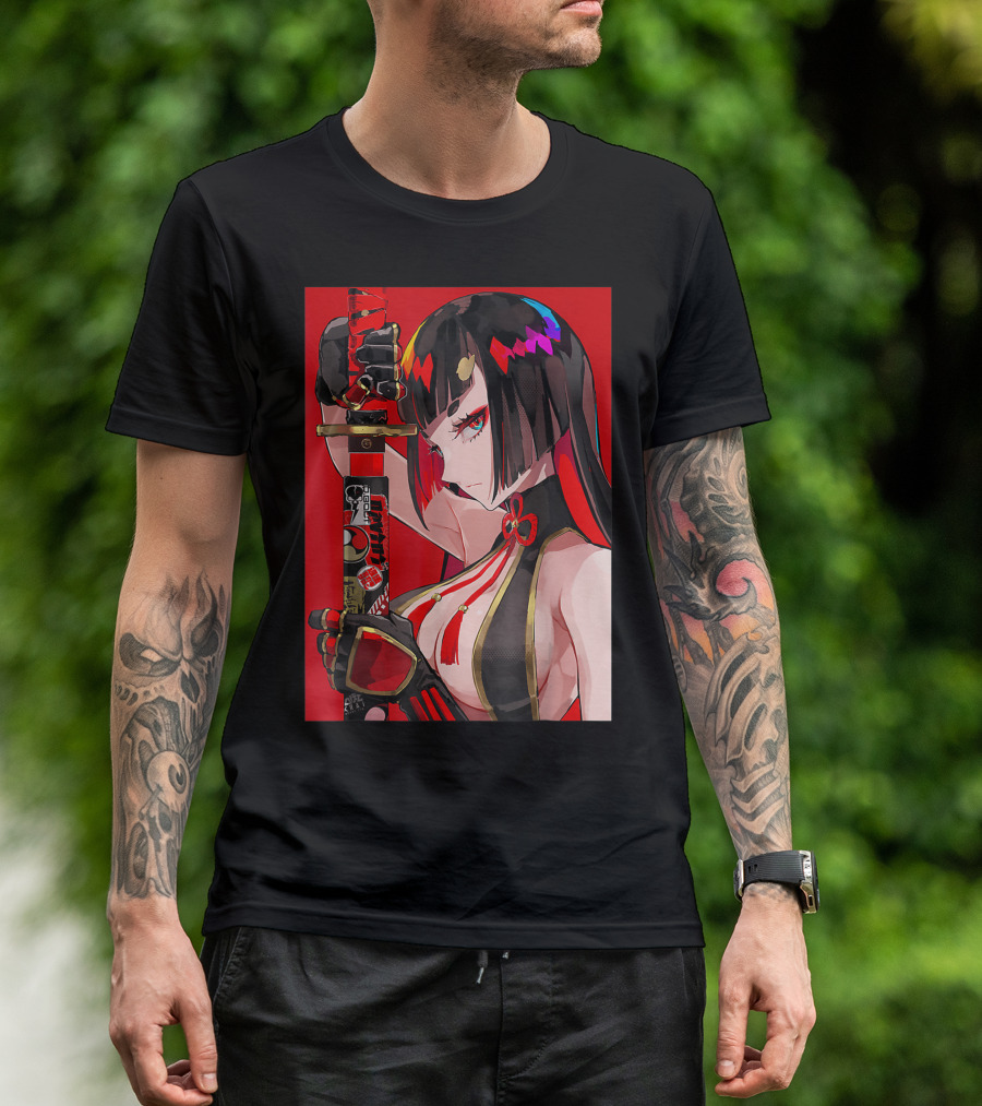 Anime Girl Japanese Aesthetic Katana Warrior Otaku T-Shirt