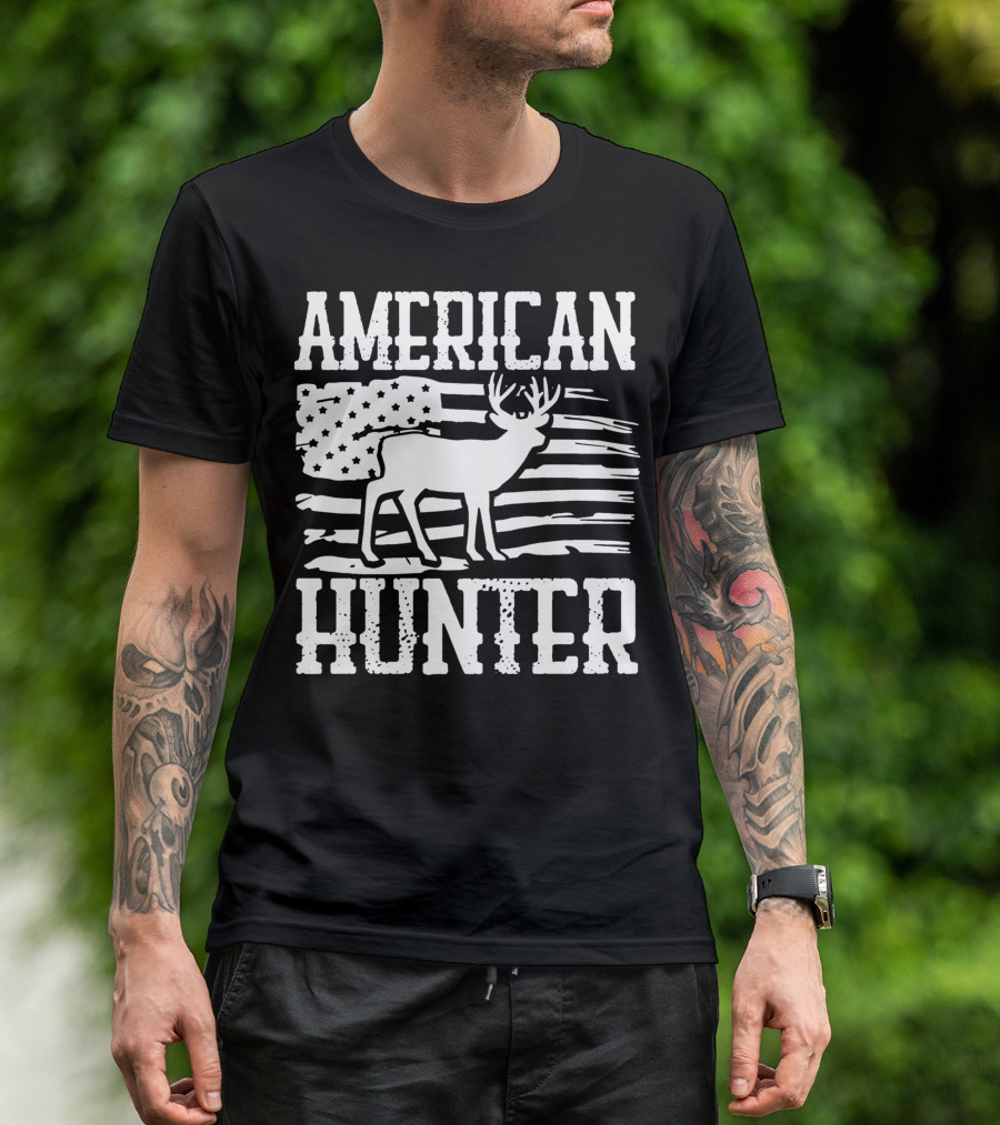 American Flag American Hunter Patriot Party Decor Usa T-Shirt