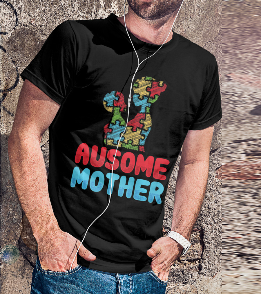 Ausome Mother Colorful Puzzle Piece Autism Awareness T-Shirt