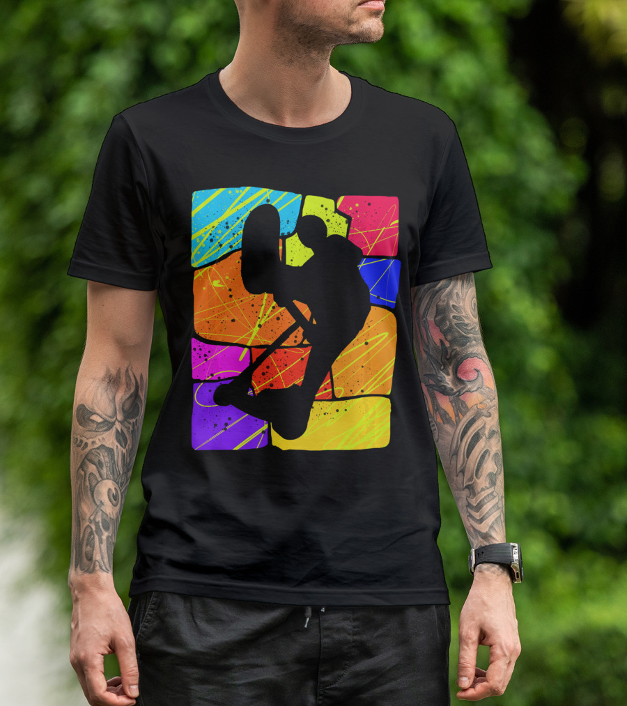 Awesome Scooter Teens Colorful Silhouette Adventure T-Shirt
