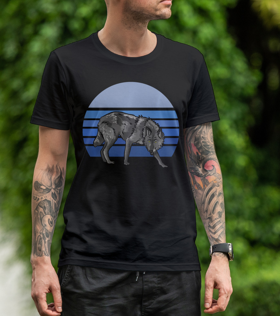 Blue Wolf Moon Striped Wolves Lover T-Shirt