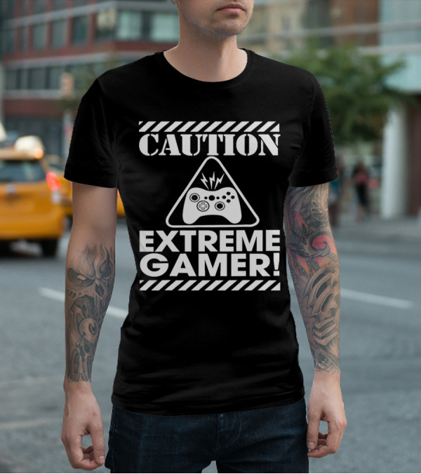 Caution Extreme Gamer Controller Warning T-Shirt