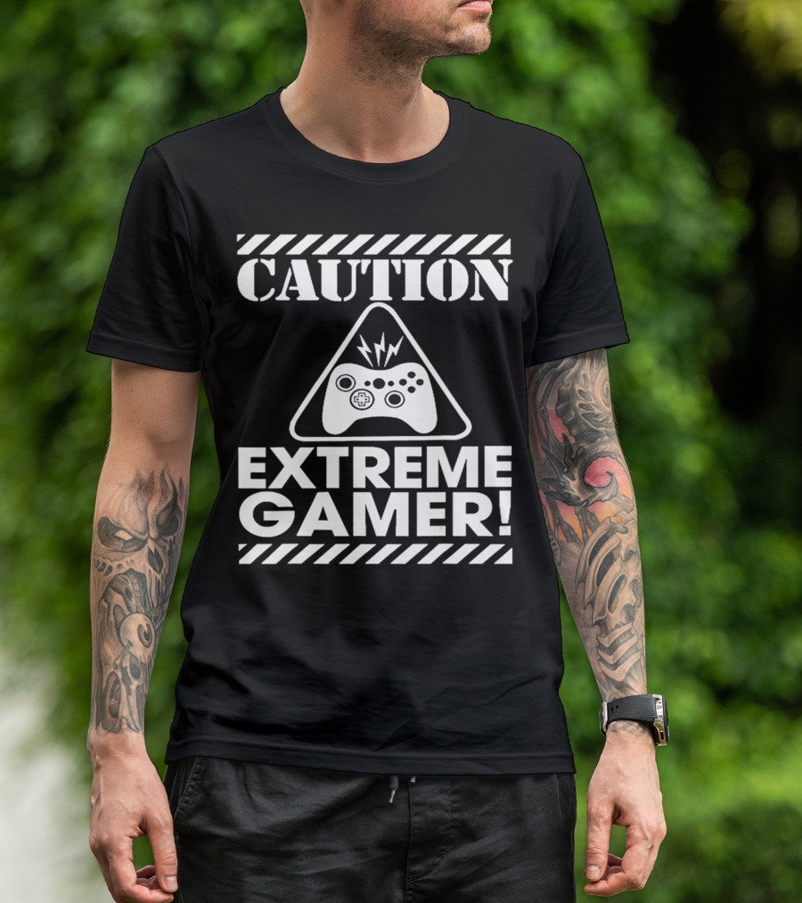 Caution Extreme Gamer Controller Warning T-Shirt