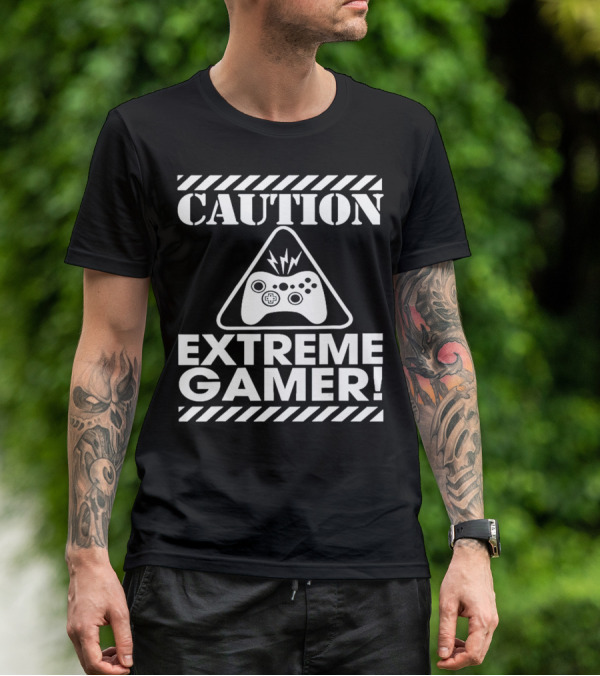 Caution Extreme Gamer Controller Warning T-Shirt