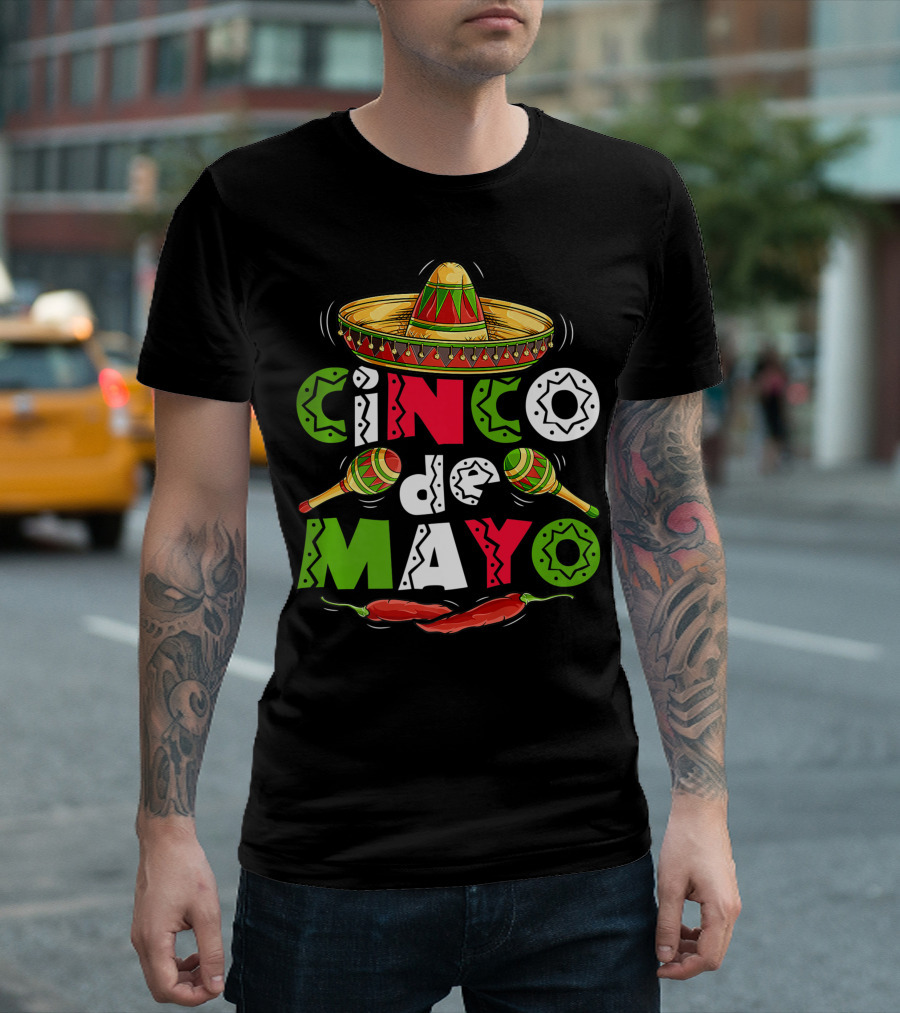 Cinco De Mayo Sombrero Maracas Peppers Mexican T-Shirt
