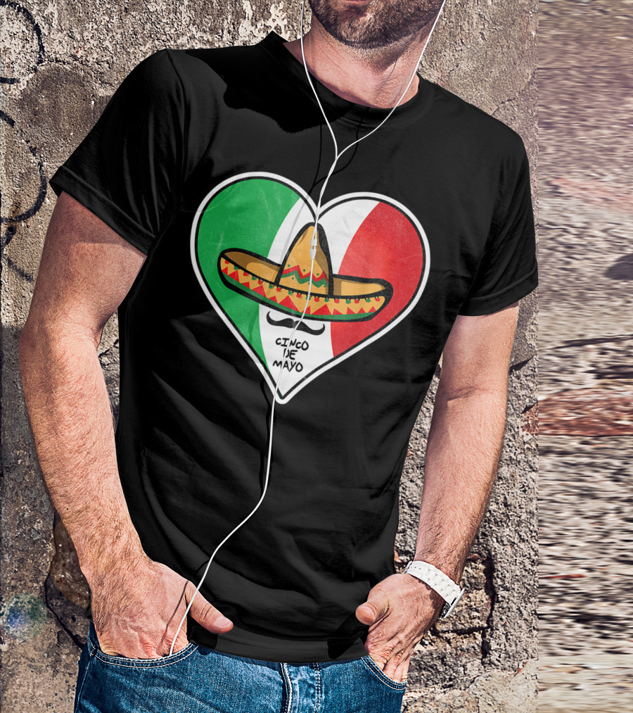 Cinco De Mayo Vintage Sombrero Heart Mexican Flag T-Shirt