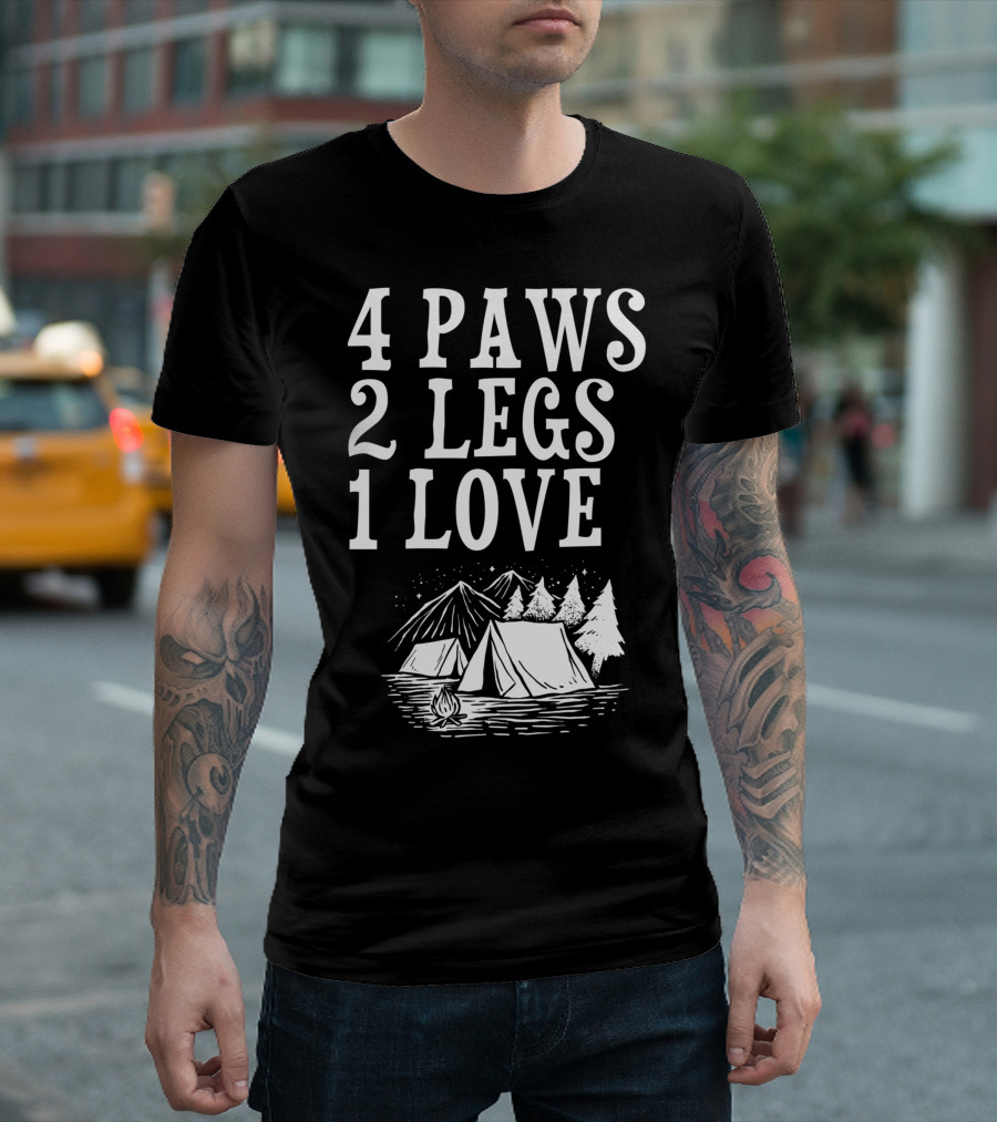 4 Paws 2 Legs 1 Love Dog Camping Lover Adventure Tent Campfire T-Shirt
