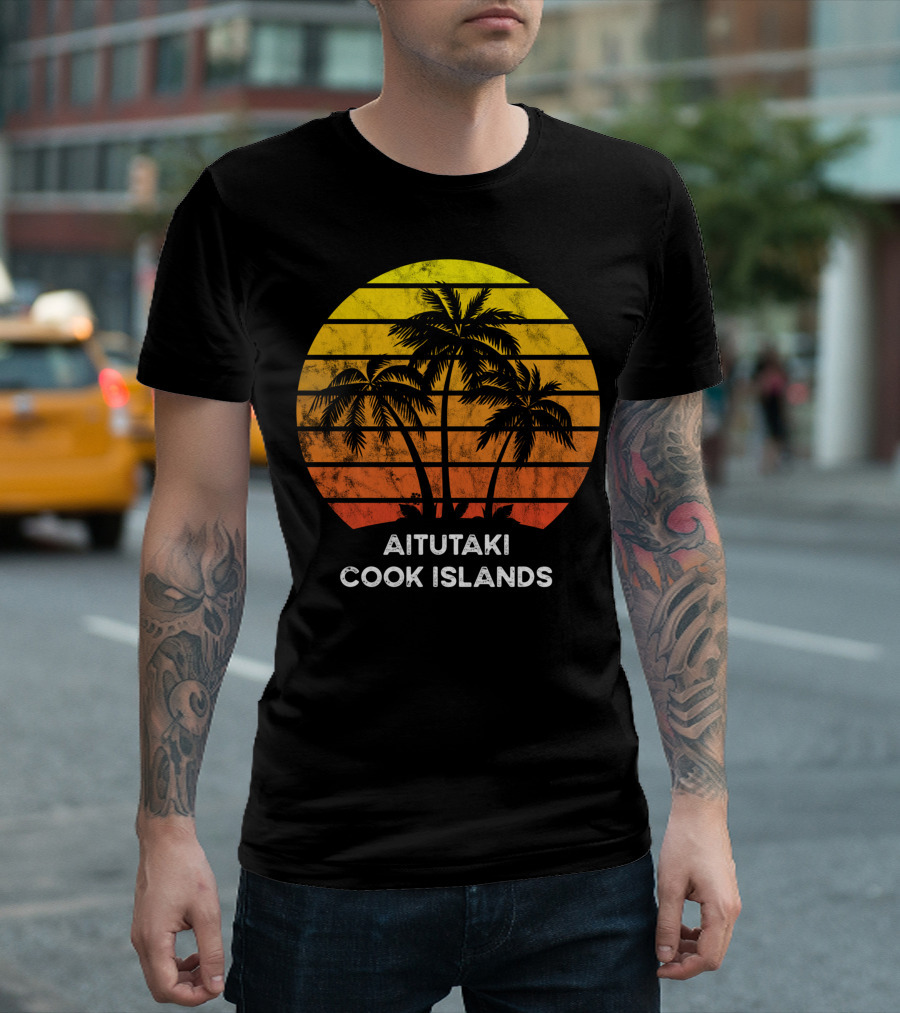 Aitutaki Cook Islands Sunset Palm Tree Vacation Beach Scene T-Shirt