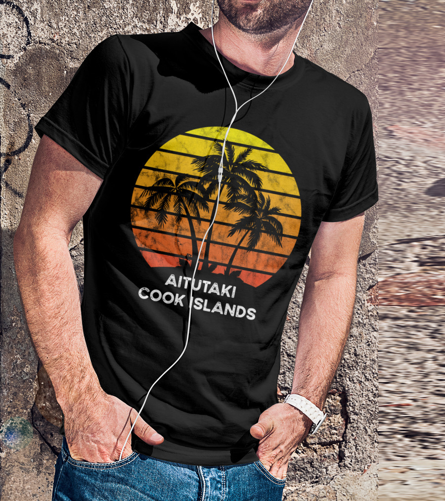 Aitutaki Cook Islands Sunset Palm Tree Vacation Beach Scene T-Shirt