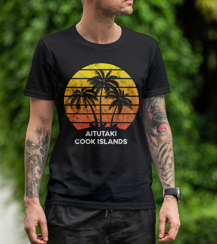 Aitutaki Cook Islands Sunset Palm Tree Vacation Beach Scene T-Shirt