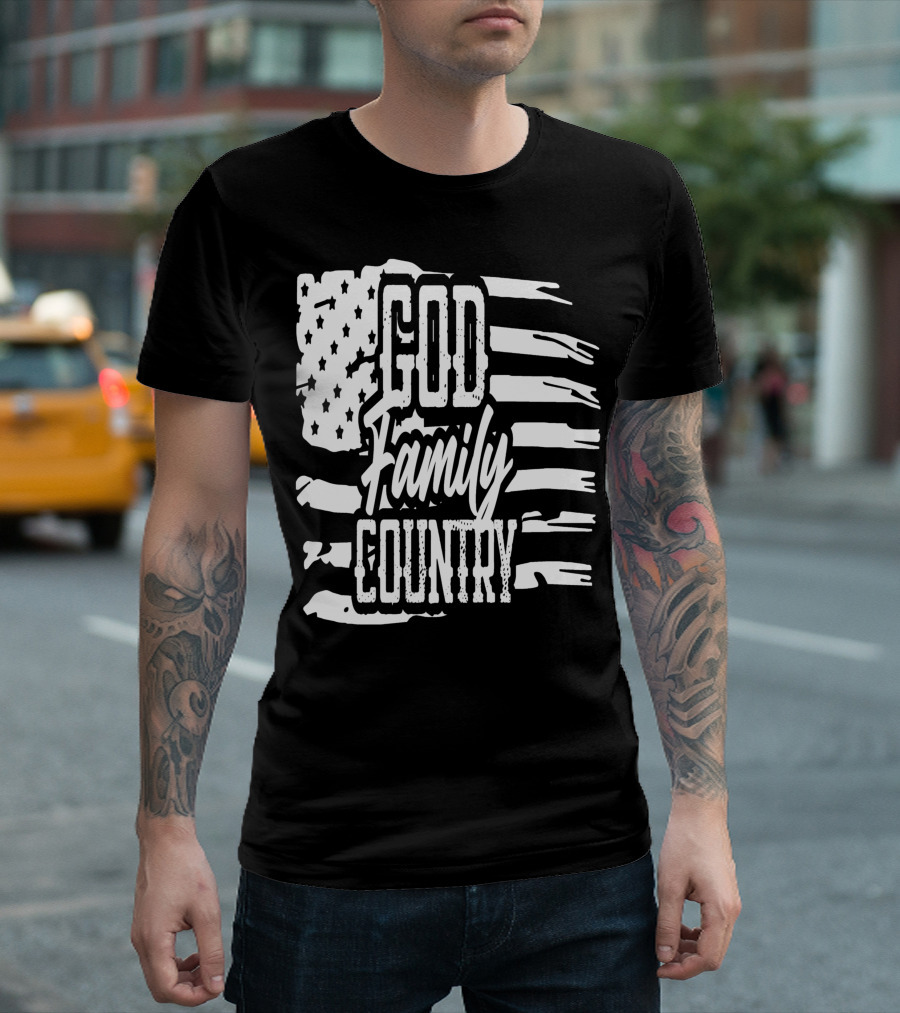 American Flag God Family Country Patriot Party Decor USA T-Shirt