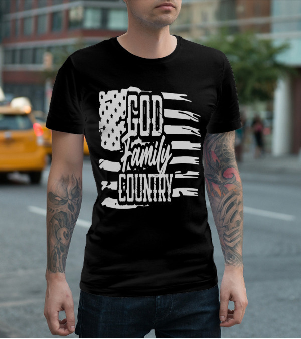 American Flag God Family Country Patriot Party Decor USA T-Shirt