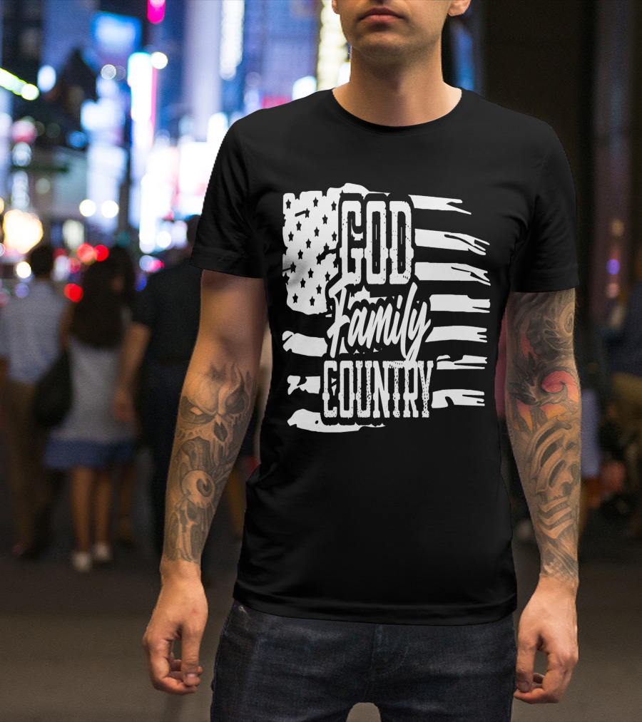 American Flag God Family Country Patriot Party Decor USA T-Shirt
